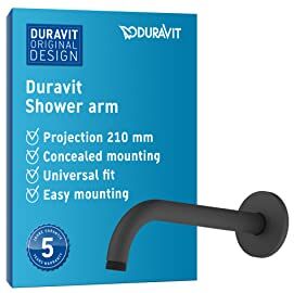 Duravit Universal braccio doccia, Montaggio a parete della doccia, Braccio della doccia 210 mm, rotondo, nero opaco