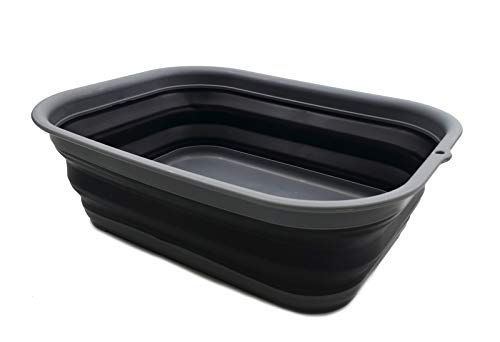 SAMMART 12 Litri Vasca pieghevole per piatti, lavabo, portatile, salvaspazio, in plastica (1, grigio/nero)