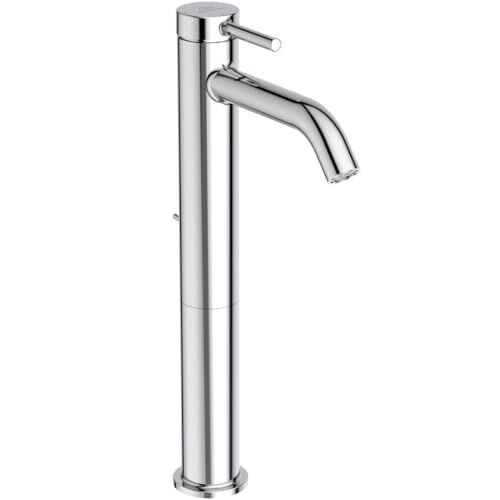 Ideal Standard Ceraline, Miscelatore monocomando alto, Rubinetto lavabo vessel con cartuccia FirmaFlow, Con asta di comando e piletta, Sistema BlueStart, Easyfix, Cromato