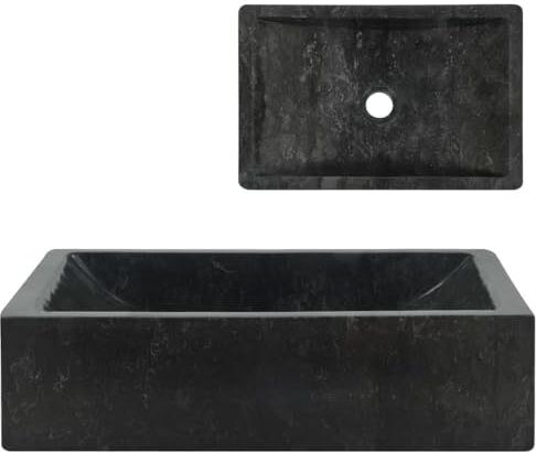 vidaXL Lavandino da Bagno Marmo Nero Lucido con Foro Lavabo Scarico Lavello