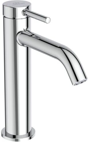 Ideal Standard Ceraline, Miscelatore monocomando grande, Rubinetto lavabo con cartuccia FirmaFlow, Senza asta di comando e piletta, Sistema BlueStart, Easyfix, Cromato