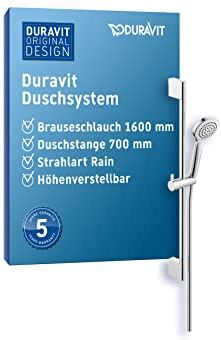 Duravit Sistema doccia universale, set doccia con getto Rain, asta doccia con doccetta regolabile in altezza, tubo flessibile per doccia con protezione anti-torsione, cromato