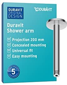 Duravit Universal braccio doccia, Montaggio a soffitto della doccia, Braccio della doccia 200 mm, rotondo, cromo