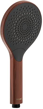 Wenko Soffione doccia Watersaving Wood, doccetta a mano a risparmio idrico in ottica legno, plastica, risparmia acqua, 3 getti, collegamento universale ½“, Ø 12 cm, marrone/nero