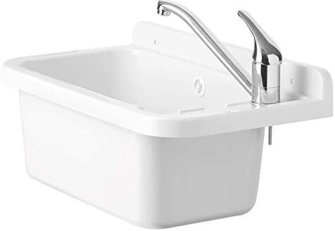 Negrari Lavandino Pilozzo a Muro in Resina, Resistente agli acidi di uso comune, Resistente all'umidità, Kit di scarico incluso, Interno e Esterno, L50 x P34 x H21 cm, Bianco