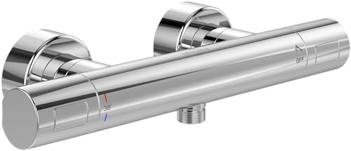 Villeroy & Boch Universal Taps & Fittings Termostato doccia a parete, miscelatore con blocco di sicurezza a 38°, termostato rotondo per doccia, cromato