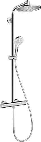 Hansgrohe Crometta S Colonna Doccia a Risparmio Idrico (Ecosmart) con Termostatico, Sistema Doccia a Pioggia (⌀ 240 Mm) con Rubinetto, Doccetta (2 Getti), Tubo, Asta e Soffione Doccia Tondo, Cromo