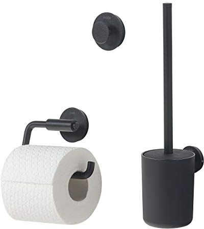 TIGER Urban Set di accessori da bagno in acciaio INOX, 3 pezzi, con porta carta igienica, gancio e scopino per WC, con anelli decorativi intercambiabili per personalizzare la tua casa