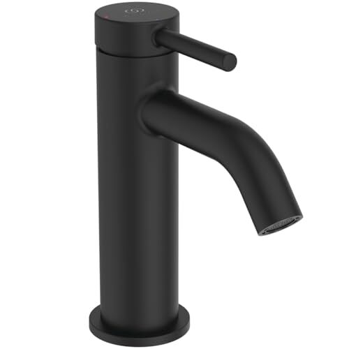 Ideal Standard Ceraline, Miscelatore monocomando bagno, Rubinetto lavabo con cartuccia FirmaFlow, Senza asta di comando e piletta, Sistema BlueStart, Easyfix, Nero seta