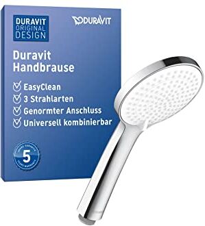 Duravit Universal Doccetta a mano, Doccia con 3 tipi di getto (Rain, Intense Rain, Soft Rain), Doccia a mano rotonda (Ø 110 mm), Doccetta per doccia facile da pulire, Cromo/Bianco