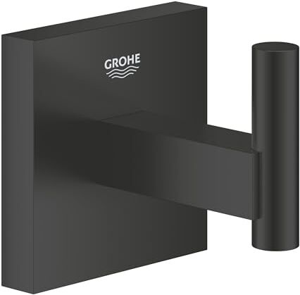 Grohe Start Cube QuickFix Porta accappatoio Porta asciugamani da doccia a parete per bagno (metallo, fissaggio nascosto, viti e tasselli inclusi), con  QuickGlue, Nero opaco,