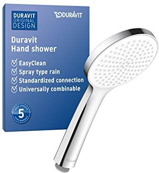 Duravit Universal Doccetta a mano, Doccia con getto Rain, Doccia a mano rotonda (Ø 110 mm), Doccetta per doccia facile da pulire, Cromo/Bianco