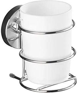 Wenko Vacuum-Loc® bicchiere portaspazzolini Milazzo fissaggio senza trapano, Acciaio, 7.5 x 11.5 x 9.5 cm, Cromo