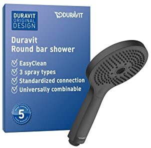 Duravit Universal Doccetta a mano, Doccia con 3 tipi di getto (Rain, Pulse, Mono), Doccia a mano rotonda (Ø 120 mm), Doccetta per doccia facile da pulire, Nero opaco