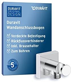 Duravit Universal Gomito a parete, Raccordo del tubo flessibile incl. supporto per doccetta, Gomito di collegamento alla doccia con copertura quadrata a parete, cromo