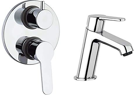 Paini GIADA 691 Rubinetto Miscelatore Monocomando per Doccia da Incasso con deviatore rotativo & GIADA 205 Rubinetto Miscelatore Monoforo Lavabo, Bagno, Cromato, Design moderno