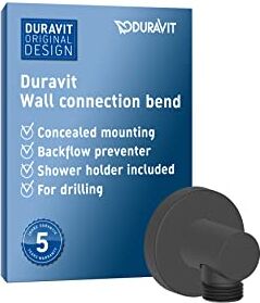 Duravit Universal Gomito a parete, Gomito di collegamento alla doccia con copertura rotonda a parete, Raccordo del tubo flessibile doccia, nero opaco