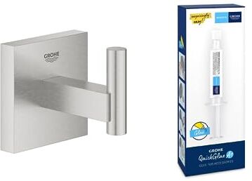 Grohe Start Cube Porta accappatoio con  QuickGlue A1 Porta asciugamani da doccia a parete per bagno (metallo, fissaggio nascosto, con viti e tasselli), acciaio inossidabile, 40961DC0