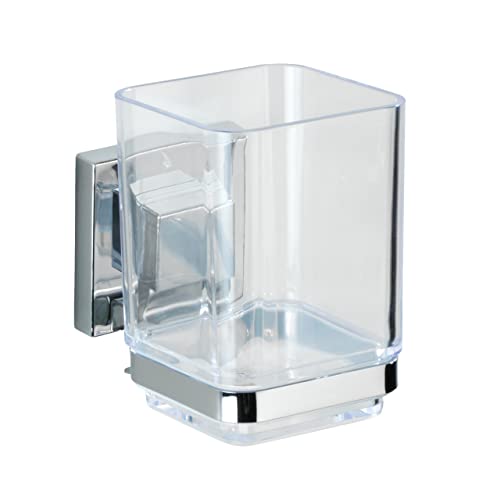 Wenko Vacuum-Loc® bicchiere portaspazzolini in acciaio inox Quadro, Acciaio inossidabile, 7.5 x 10 x 10 cm, Lucido