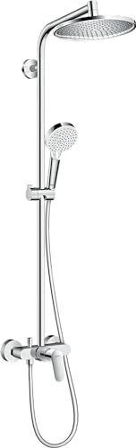 Hansgrohe Crometta S Colonna doccia con miscelatore monocomando, Sistema doccia (⌀ 240 mm) con rubinetto, doccetta (2 getti), tubo, asta e soffione doccia tondo, cromo