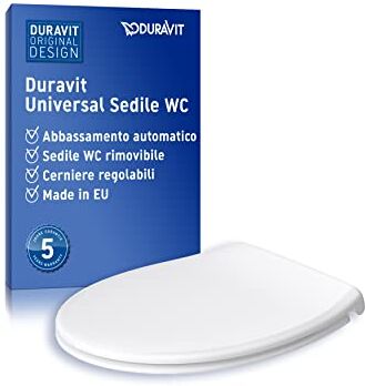 Duravit Sedile WC universale, tavoletta WC universale con chiusura rallentata, copriwater universale a sgancio rapido per una facile installazione, coperchio water a forma di O, bianco