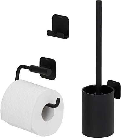 TIGER Colar Set Accessori da Toilette, Scopino per WC e Portascopino, Portarotolo per Carta Igienica senza Coperchio, Gancio Portasciugamani, Nero