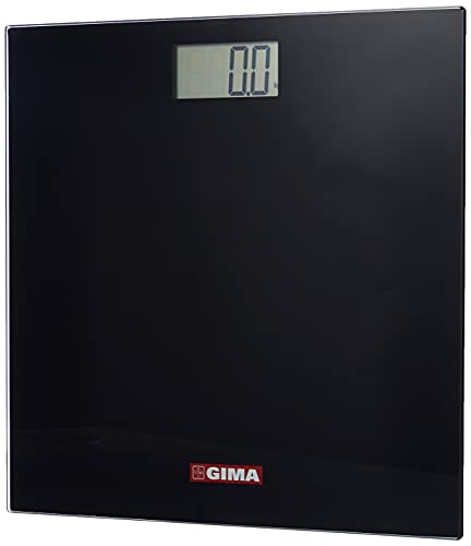 GIMA Bilancia Elettronica, Pesapersone, da Bagno, con Pedana in Vetro Temperato 6 mm, Colore Nero.