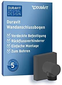 Duravit Universal Gomito a parete, Gomito di collegamento alla doccia con copertura quadrata a parete, Raccordo del tubo flessibile doccia, nero opaco