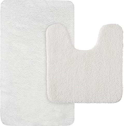 MIULEE Tappeto per Doccia 2 Pezzi Bagno Assorbente Antiscivolo Elegante Lungo e Confortevole Morbido 50 X 80 CM+50 X 50 CM Bianco