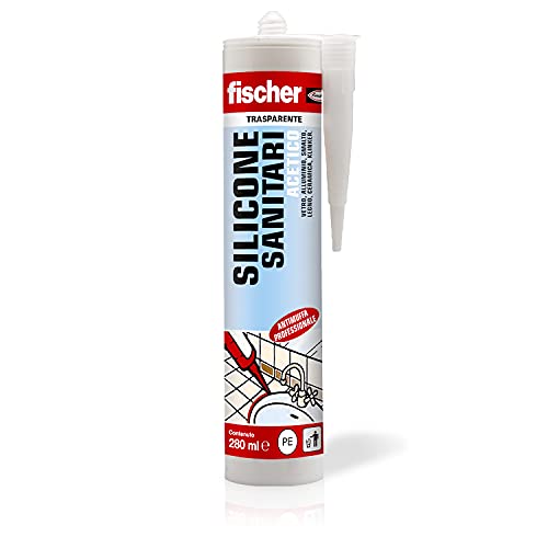 Fischer SAS Trasparente, Silicone Sigillante Antimuffa interno/esterno Acetico per Sanitari e Cucina, Bagno, Doccia, Ceramica, 9362