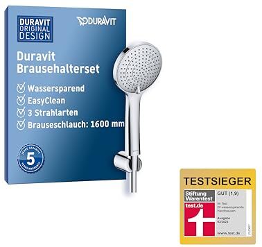 Duravit Set doccia universale, doccetta a risparmio idrico rotondo (Ø 110 mm), arco di collegamento a parete, tubo flessibile per doccia, cromato