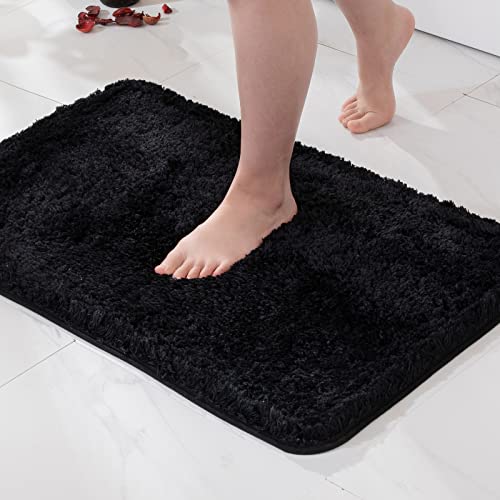 MIULEE 1 Pezzo Tappeto in Microfibra 4 CM Lungo Anti-scivolo Assorbimento dell'acqua Morbido Tappetino da Bagno per Porte d'ingresso Corridoio Doccia Soggiorno 60x90 CM Nero