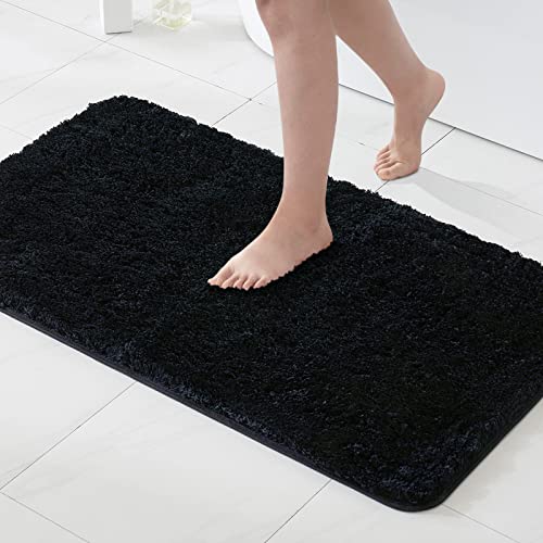 MIULEE 1 Pezzo Tappeto in Microfibra 4 CM Lungo Anti-scivolo Assorbimento dell'acqua Morbido Tappetino da Bagno per Porte d'ingresso Corridoio Doccia Soggiorno 70x120 CM Nero