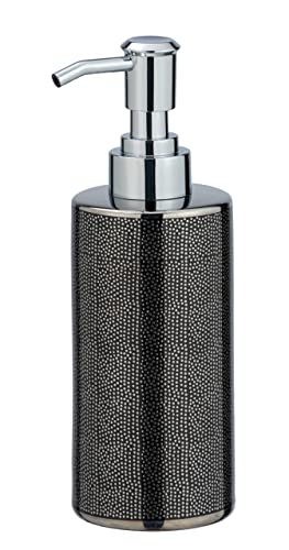 Wenko Distributore di sapone Argento/Anthrazit Dispenser sapone liquido, dispenser detersivo piatti Capacità: 0.3 l, Ceramica, 7.5 x 18.5 x 6.5 cm, Grigio antracite