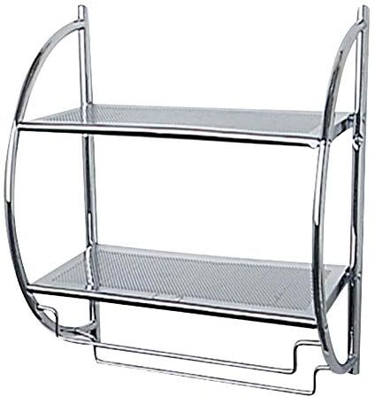 Wenko Exclusiv scaffale a parete 2 ripiani, 2 aste porta asciugamani mobili, Acciaio, 45.5 x 54.5 x 26 cm, Cromo