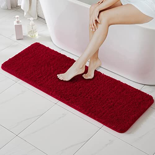 MIULEE 1 Pezzo Tappeto in Microfibra 4 CM Lungo Anti-scivolo Assorbimento dell'acqua Morbido Tappetino da Bagno per Porte d'ingresso Corridoio Doccia Soggiorno 45x120 CM Rosso