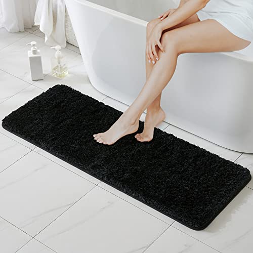 MIULEE 1 Pezzo Tappeto in Microfibra 4 CM Lungo Anti-scivolo Assorbimento dell'acqua Morbido Tappetino da Bagno per Porte d'ingresso Corridoio Doccia Soggiorno 45x120 CM Nero