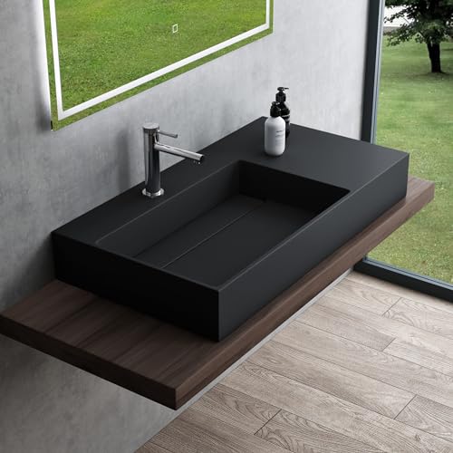 maimai Mai & Mai Lavabo da Appoggio Doppio 90x48x13cm, Lavandino Bagno  Lavabo da Minerale Fuso Senza Troppopieno, Antracite