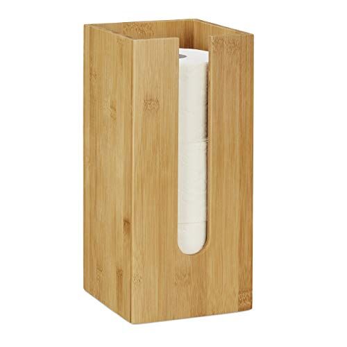 Relaxdays Toilettenpapierhalter stehend Portarotolo in Piedi, per 3 Rotoli, in bambù, 33 x 15 x 15 cm, Colore Naturale, 90% 10% Fibra di Legno, Toilettenpapierbehälter Bambus