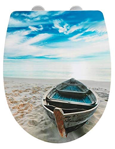 Wenko Sedile WC Boat, con superﬁcie extra lucida Sedile WC con chiusura automatica ammortizzata, fissaggio igienico Fix-Clip, Termoplastica, 36.5 x 45 cm, Multicolore