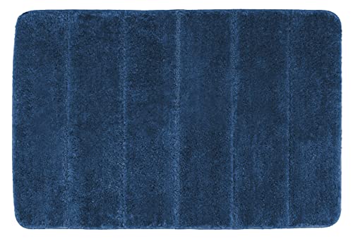 Wenko Tappeto da bagno Steps blu navy 60 x 90 cm Tappetino da bagno, antiscivolo, qualità straordinariamente soffice e folta, Poliestere, 60 x 90 cm, Blu