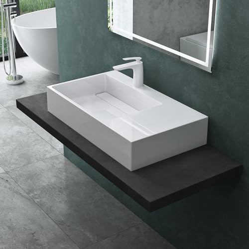 maimai Mai & Mai Lavabo da Appoggio 75x43x14cm, Lavandino Bagno Colossum12-750 L Lavabo da Minerale Fuso Senza Troppopieno