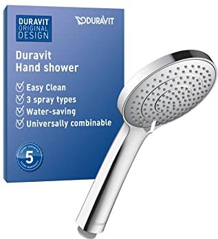 Duravit Universal Doccetta a mano, Doccia con 3 tipi di getto (Rain, Intense Rain, Soft Rain), Doccia a mano rotonda (Ø 110 mm), Doccetta con funzione MinusFlow a risparmio idrico, Cromo