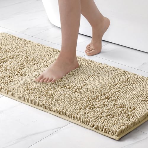 MIULEE Tappeto Bagno Antiscivolo in Ciniglia ad Alta Igroscopicità Tappeto da Bagno Super Morbido Lavabile in Lavatrice Tappeto Per Vasche Docce e Bagni 45x120cm Beige