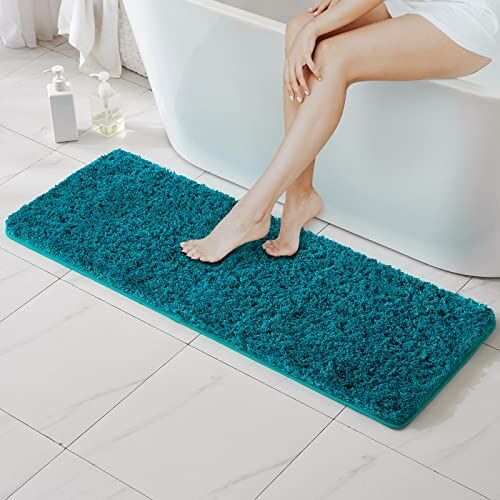 MIULEE 1 Pezzo Tappeto in Microfibra 4 CM Lungo Anti-scivolo Assorbimento dell'acqua Morbido Tappetino da Bagno per Porte d'ingresso Corridoio Doccia Soggiorno 45x120 CM Blu Verde