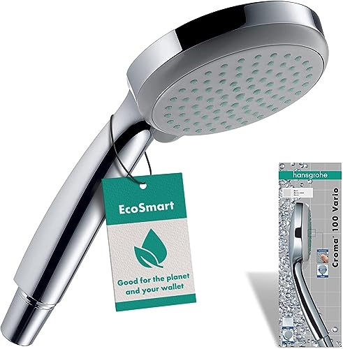 Hansgrohe Croma 100 Doccetta per doccia a risparmio idrico 9 l/min (EcoSmart), Doccino con 4 getti, Soffione doccia rotondo (⌀ 100 mm) con funzione anticalcare, cromo