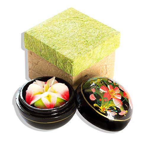 Lanna Lanna Fiore di sapone in scatola di legno di mango, fatto a mano, 8 x 8 x 8 cm, in confezione regalo