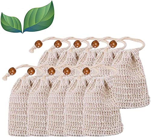 LATERN Sacchetti di Sapone, 10 Pezzi sisal Sacchettino per Sapone, Naturale Lino Antiscivolo Sapone Bag Pouch per Doccia Massaggio Esfoliante Promuove la Circolazione del Sangue