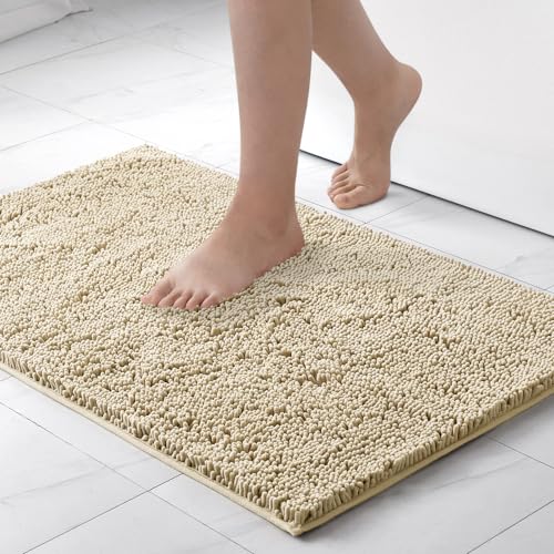 MIULEE Tappeto Bagno Antiscivolo in Ciniglia ad Alta Igroscopicità Tappeto da Bagno Super Morbido Lavabile in Lavatrice Tappeto Per Vasche Docce e Bagni 70x120cm Beige