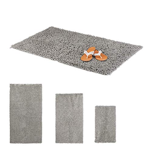 Relaxdays Tappeto da Bagno Shaggy, Lavorazione Manuale, Cotone, Antiscivolo, 4 Misure, Grigio, LxP: 100 x 60 cm